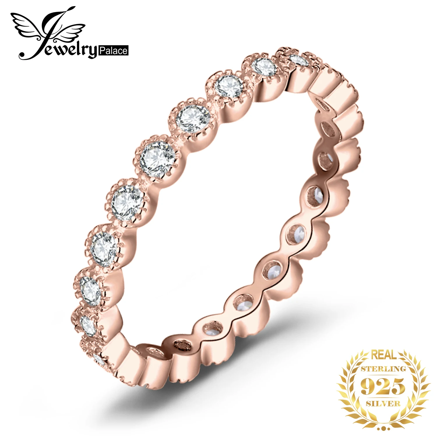 CLEARANCE JewelryPalace 925 Sterling Silver Band Ring Sets Woman CZ Moissanite Bridal Sets Luxury Rose Gold Jewelry for Women