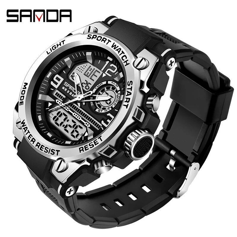 Brand Top 2024 SANDA Men's Watches 5ATM Waterproof Sport Military Wristwatch Quartz Watch for Men Clock Relogio Masculino smile