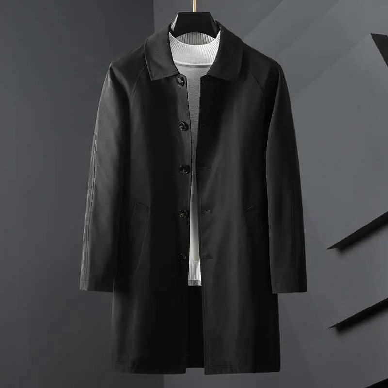 Men Trench British Style Solid Single Breasted Leisure Long Coats Stylish Casual Outwear Hombre Korean Style Windbreaker H65 smile