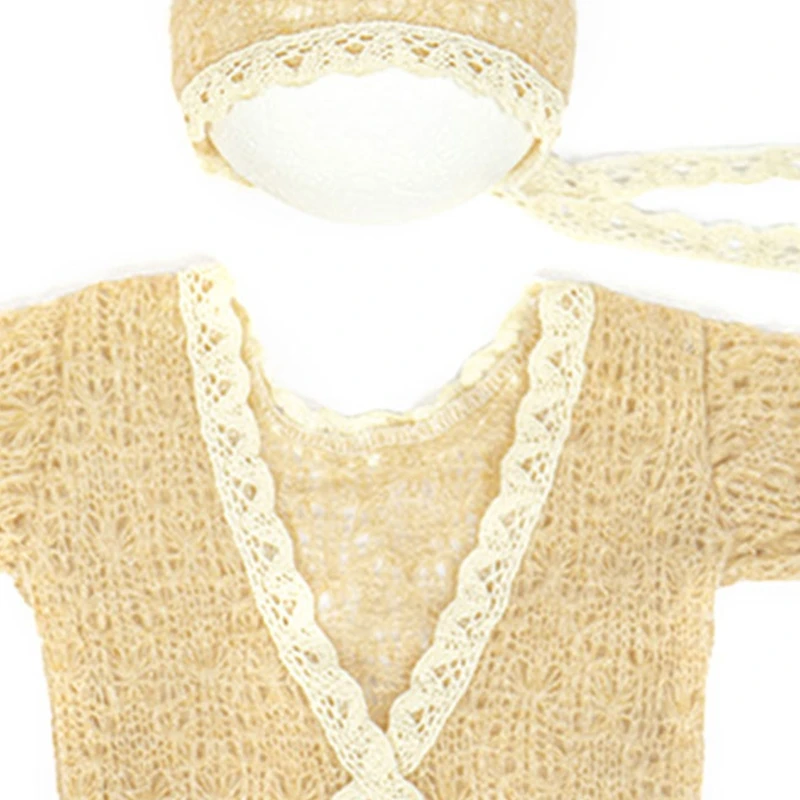 2pcs/set Newborn Photography new Props Outfit Baby Photo Shooting Props with Turban Hat Pillow Jumpsuits Mohair Costume 2025 for Boy Girl