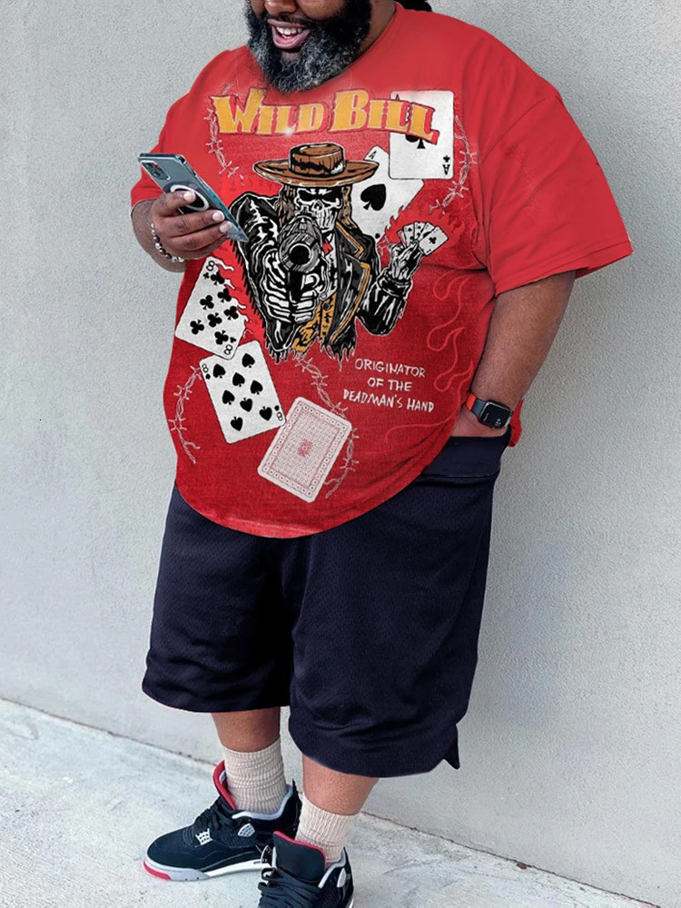 ZOOY L-9XL Mens Plus Size Fashion Cartoon Abstract Graffiti Graphic Casual Short Sleeve Shorts Set 240524