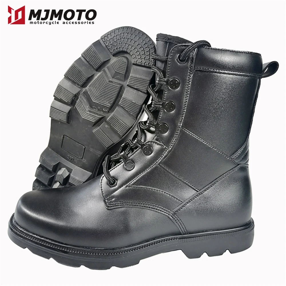 Boots Leather Motorcycle Black Retro Martin Boots Motorbiker Riding Shoes Motorboats Off-road Motorcyclist Shoes Protective smile