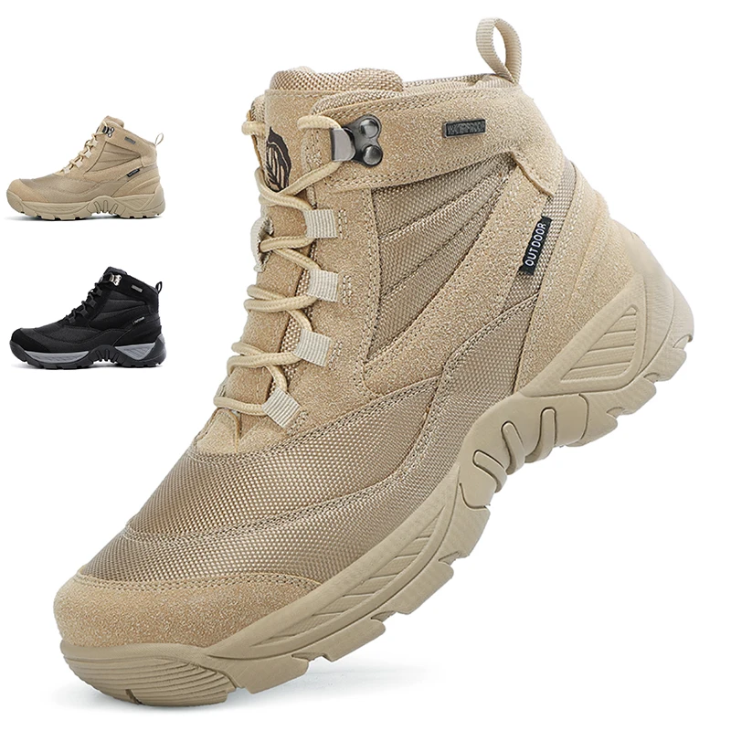 Boots Men Boots Army Boots Light Lace Up Casual Combat Boots ddmysmile For Men Outdoor Anti-Slip Ankle Boots Hiking Shoe Smile