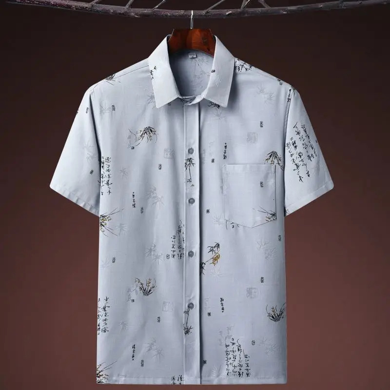 Summer Chinese style Sets Cotton linen Men Tang suit Print short-sleeved trousers suit Hanfu traditional kung fu Tai Chi Uniform 240518
