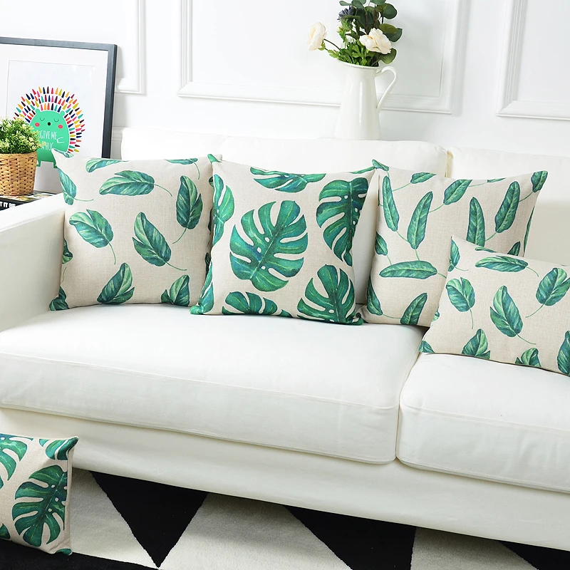 Plants Banana Green Tropical Leaves Pillow Cover Home Decorative Leaf Pillows Pillowcase Office Sofa Cushion smile