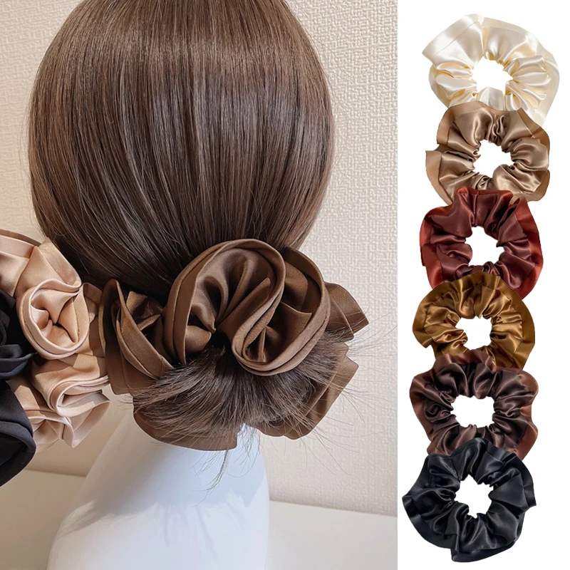 Hair Silk Korea Ruffles Scrunchies Elastics Hair Band Solid Color Hair Ties Rubber Bands Satin Ponytail Holder Hair accessories smile