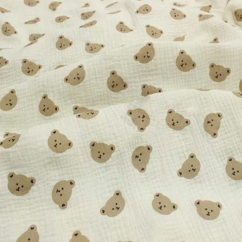 and Korea Japan South Bear Double Gauze Crepe Embroidered Baby Clothes Quilt Fabric telas por metro tissus100*135cm smile tissus100*135cm