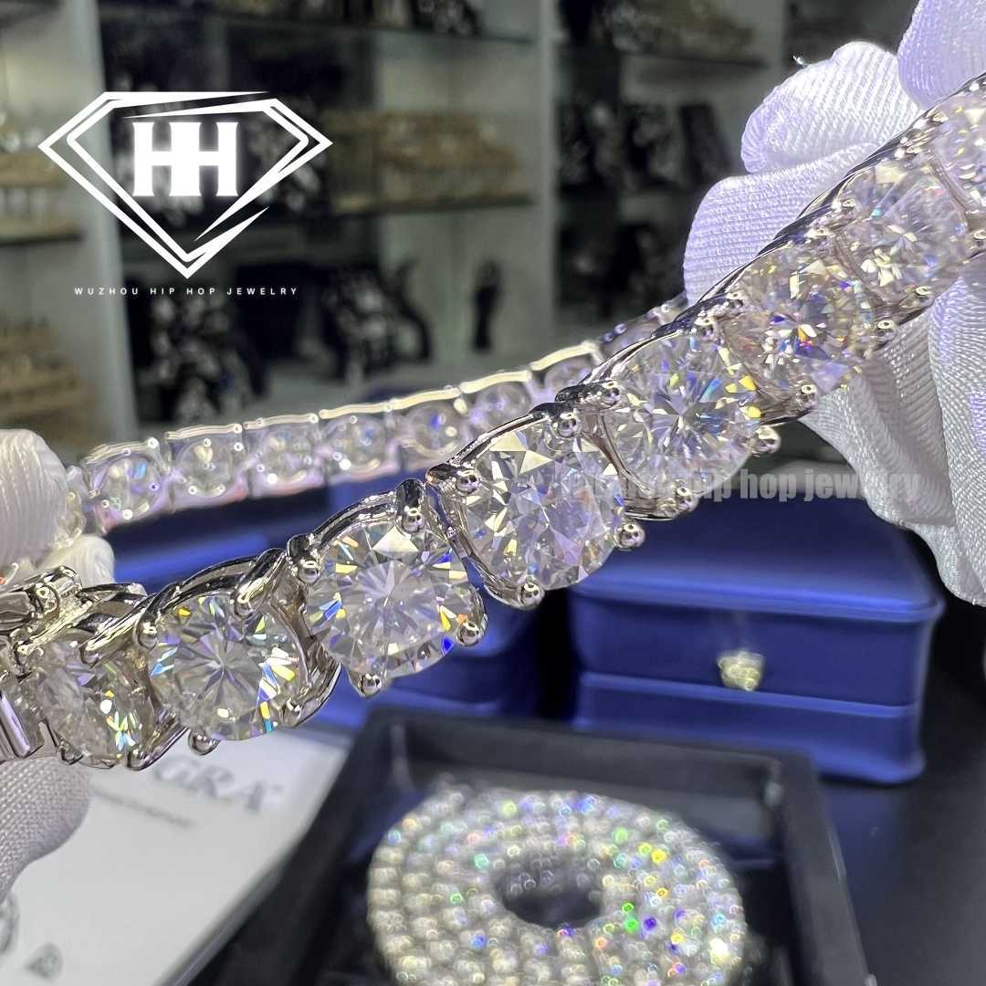Hiphop Luxury Jewelry VVS1 Moissanite Chain Real 925 Silver GRA Round Brilliant Cut 6.5mm Width Moissanite Tennis Bracelet