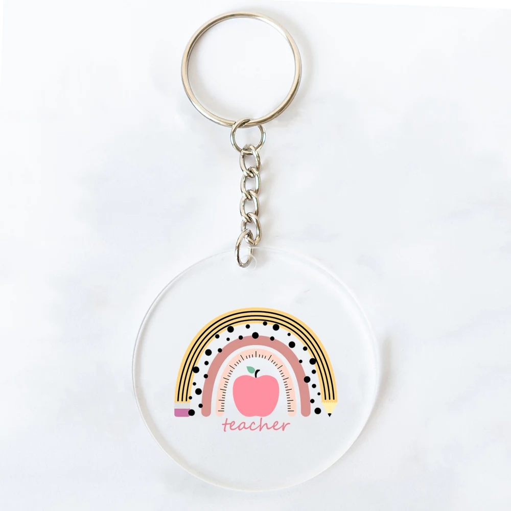 Life Rainbow Acrylic Teacher Keychain Special Teacher Charm Keychain End of Term Gift Best Teacher Ever Key Accessories Keyring smile
