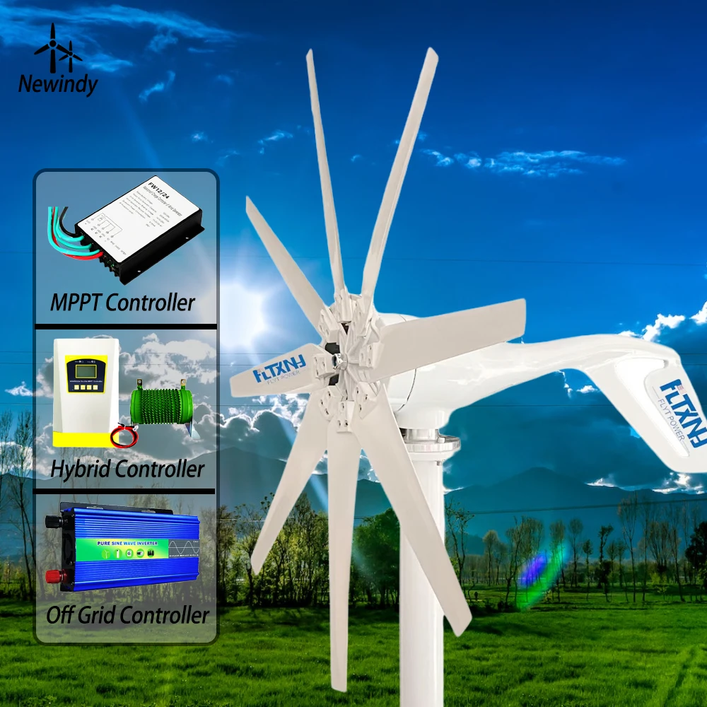 Factory 3000W Wind Turbine Generator 8 Blades Alternator Three-Phase Vertical Axis Windmill With Mppt Controller