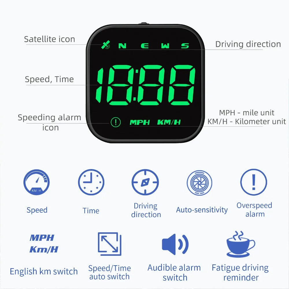 Head Up Display Car G4s GPS Smart Digital Speedometer Speed Time Overspeed Alarm ddmysmile Fatigue Driving Reminder Compass LED Display Smile