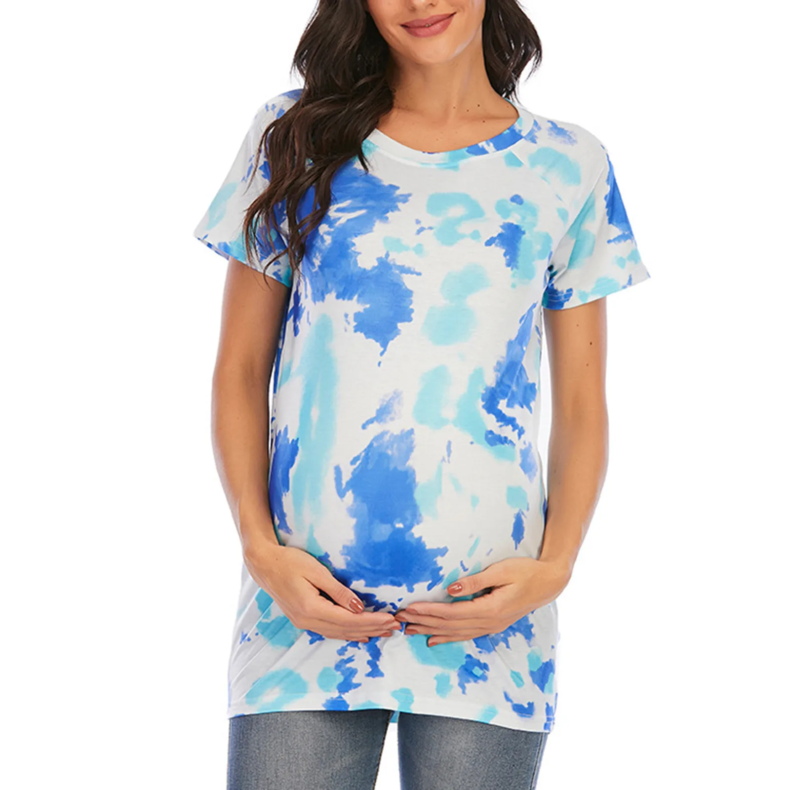 Maternity Shirts Women Pregnancy Short Sleeve T-shirt Tie-dye Tops Blouse Pregnant Casual Camiseta Embarazo Maternity T Shirt smile