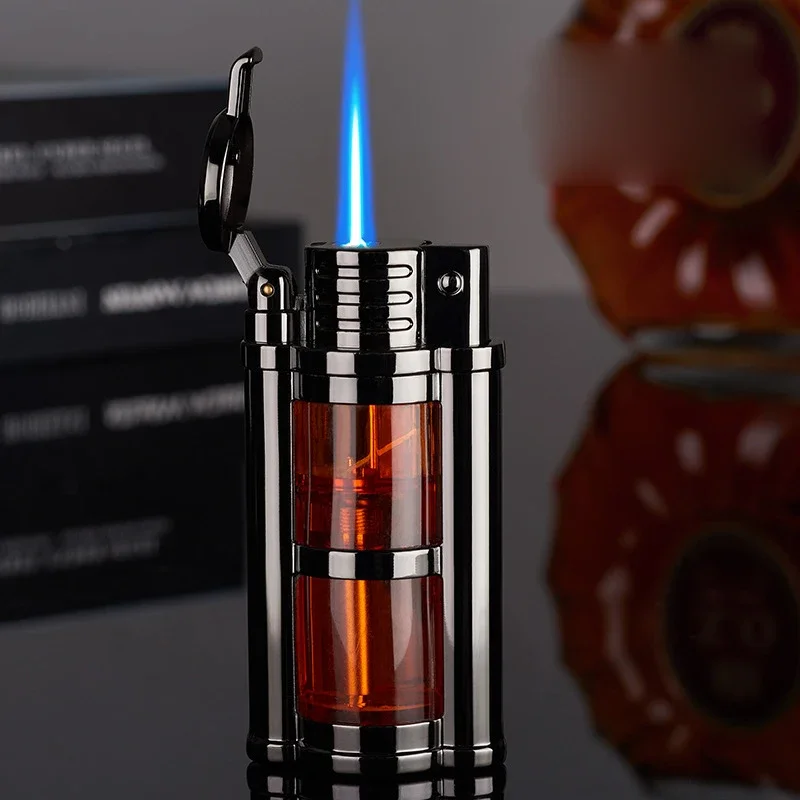 Mechanical Modeling Butane Gas Lighter Metal Outdoor Windproof Red Flame Turbo Jet Transparent Air Window Cigarette Lighter Gift
