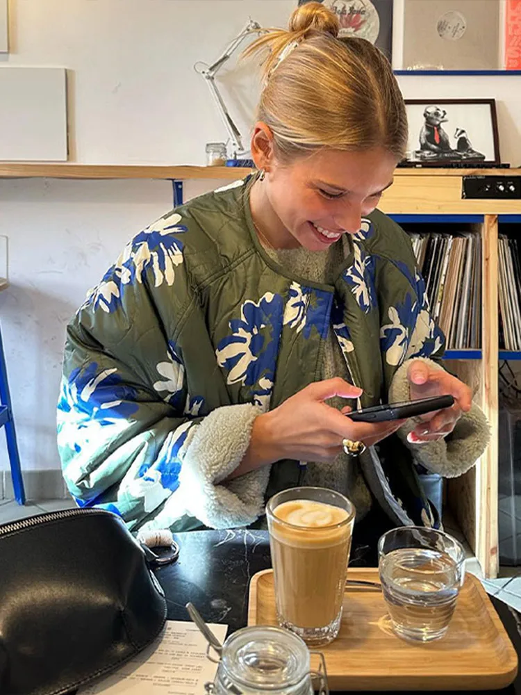 Print Jacket Women Thick Lambswool Long Sleeve Single Breasted Female Coat 2023 Autumn Winter New Big Pocket Lady Outwear smile