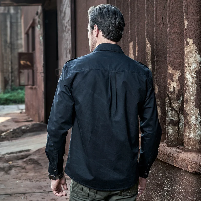 Clothes Shirts Bomber Men Military Style Work Air Force Pilot Cargo Airborne Clothing Long Sleeved Male smile