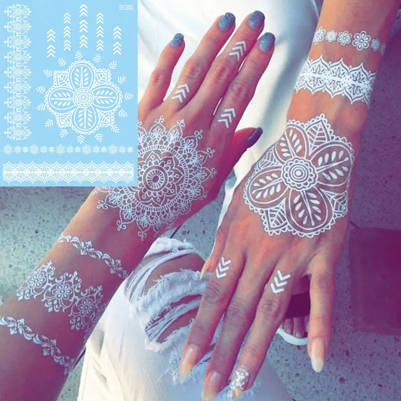 White Henna Tattoos for Women Waterproof Temporary Tattoos Body Art Mehndi Sticker for Hand Hena Water Transfer Tattoo