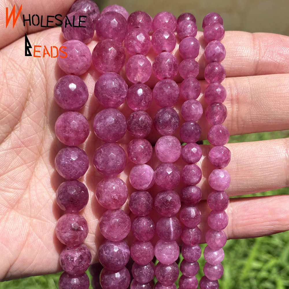 6 8 10mm Natural Stone Beads Faceted Pink Tourmaline Jades Round Spacer Loose Beads For Jewelry Making DIY Bracelets Accessories