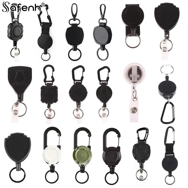 1PCS Keychain Clip Outdoor Automatic Retractable Wire Rope Luya Tactical Pull Recoil Sporty Key Ring Anti Lost ID Card Holder