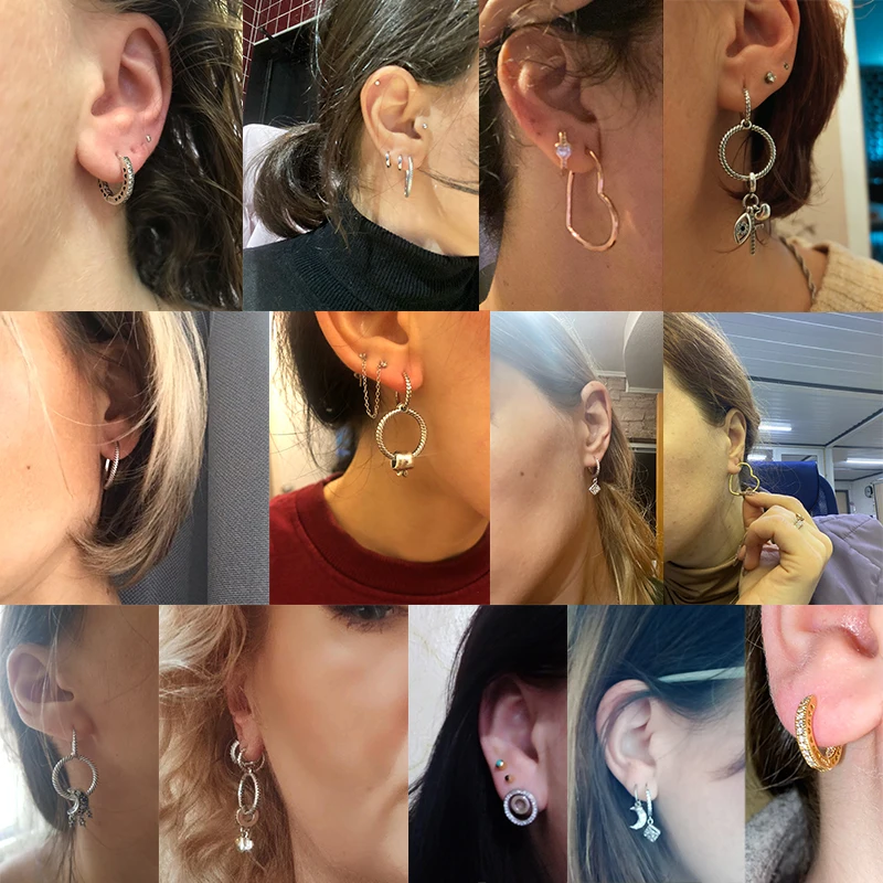 Hot Sell Sterling Sier Heart 2025 new Earrings Fit Original Charms Hoop Earrings For Women girls Stud Earring Fine Jewelry DIY Gift