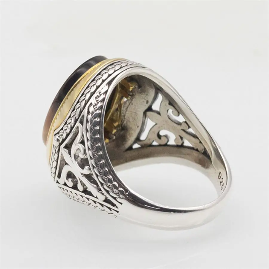 Wholesale Tiger eye's Stone Turkish rings Men Vintage Natural Handmade men Sterling silver ring 925 natural s