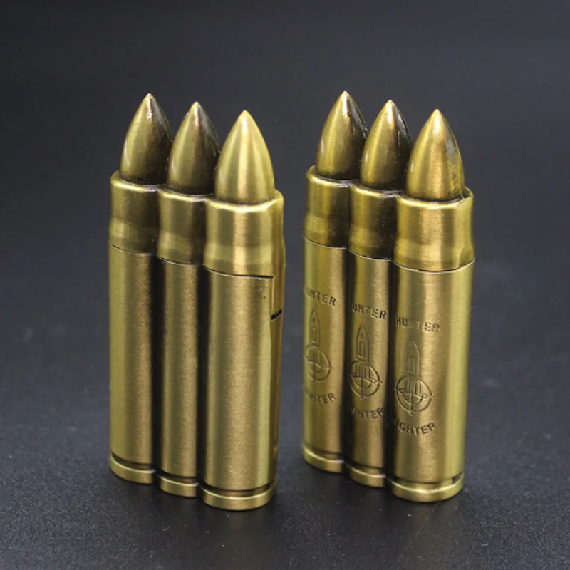 Creative Bullet Inflatable Lighter Windproof Straight Butane Gas Lighter Military Fan Bronze Windproof Flame Cigarette Lighter