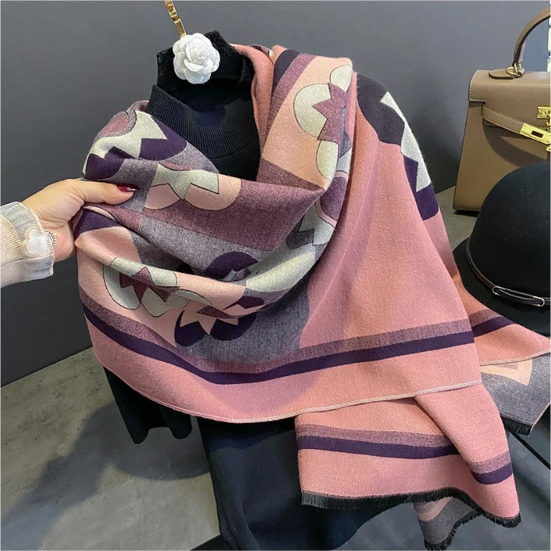 Shawl 2023 Floral Pashmina Warm Cashmere Scarf for Women Winter Thick Blanket Bufanda Female Wrap Bandana Echarpe Poncho smile