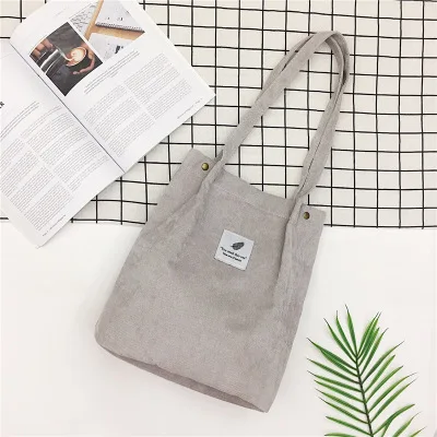 Corduroy Women Bag for Shopper Handbags Environmental Storage Reusable Canvas Shoulder Tote Bag School Bags for Girl Tote Bags smile
