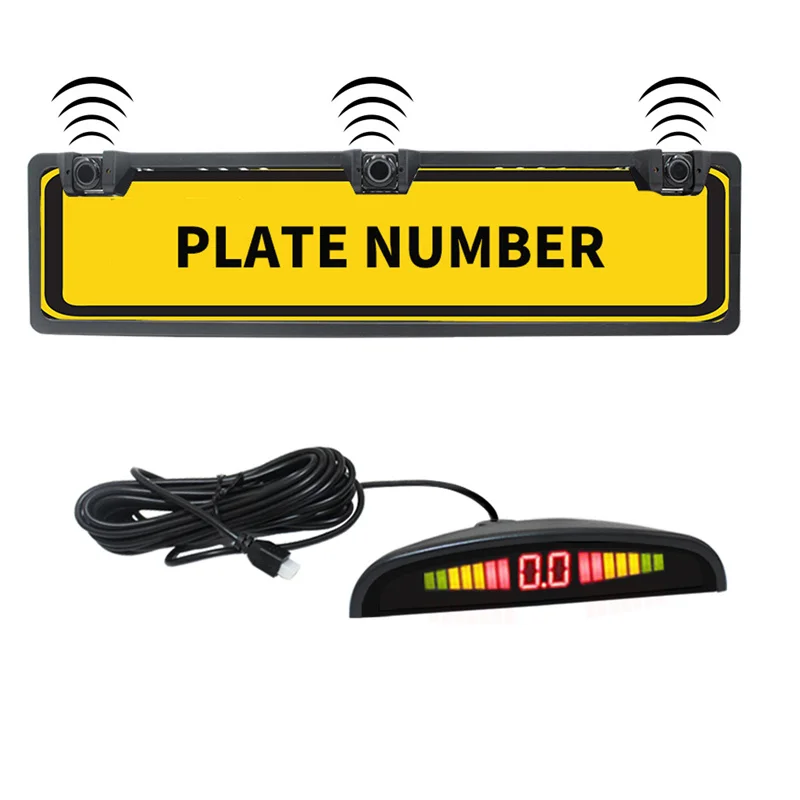 Car Parking Sensors Parktronics European License Plate Frame Reversing Radar Radar System with 3 Sensors EU Plate Frame