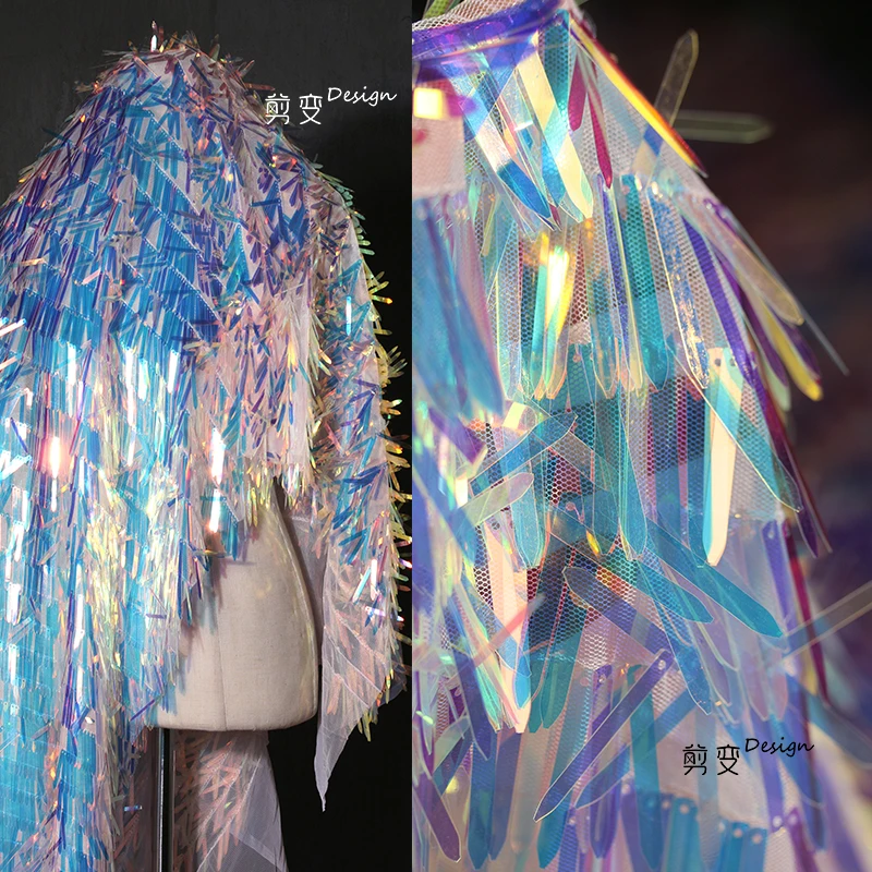 Color Gradient Strip Phantom Sequin Mesh Clothing Designer Fabric Wholesale Cloth by the Meter for Sewing Diy Material smile