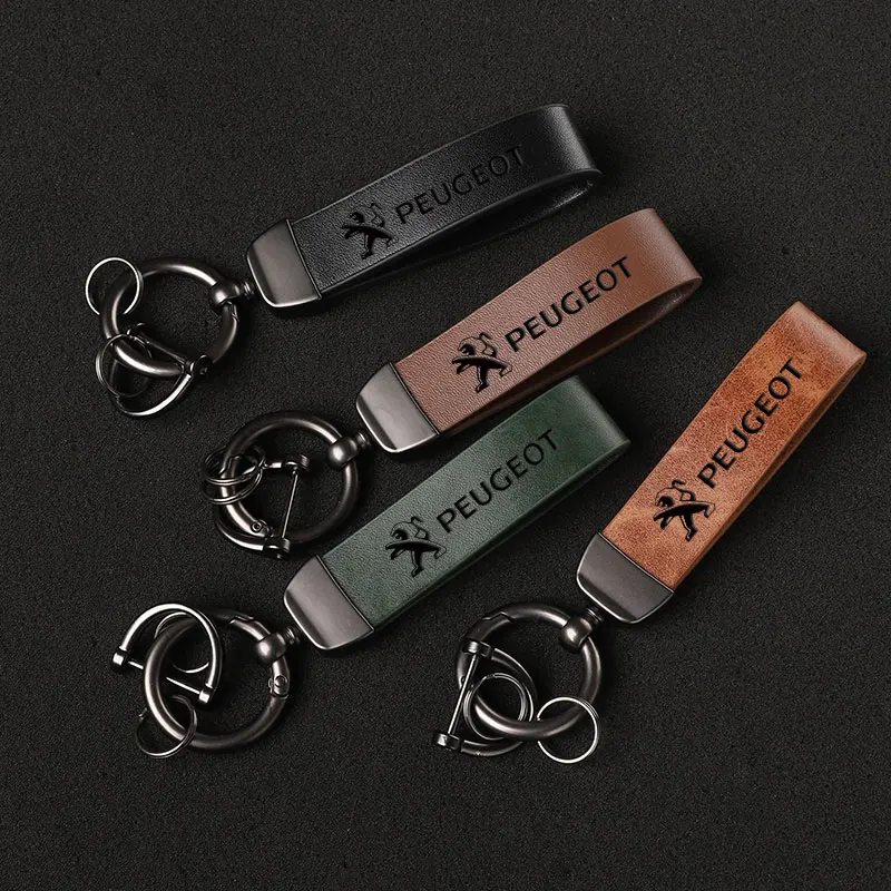 For Peugeot 107 206 208 308 307 207 208 407 508 2008 3008 Car Luxury Genuine Leather Keychain Car Key Ring