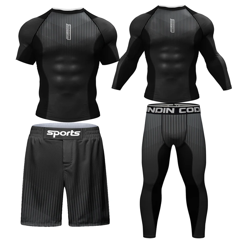 Rashguard Jiu Jitsu Kickboxing MMA T-Shirt +Pant Set Men Grappling Bjj Gi Boxing Rash Guard Sport Clothing Gym Muay ddmysmile Thai Shorts Smile +