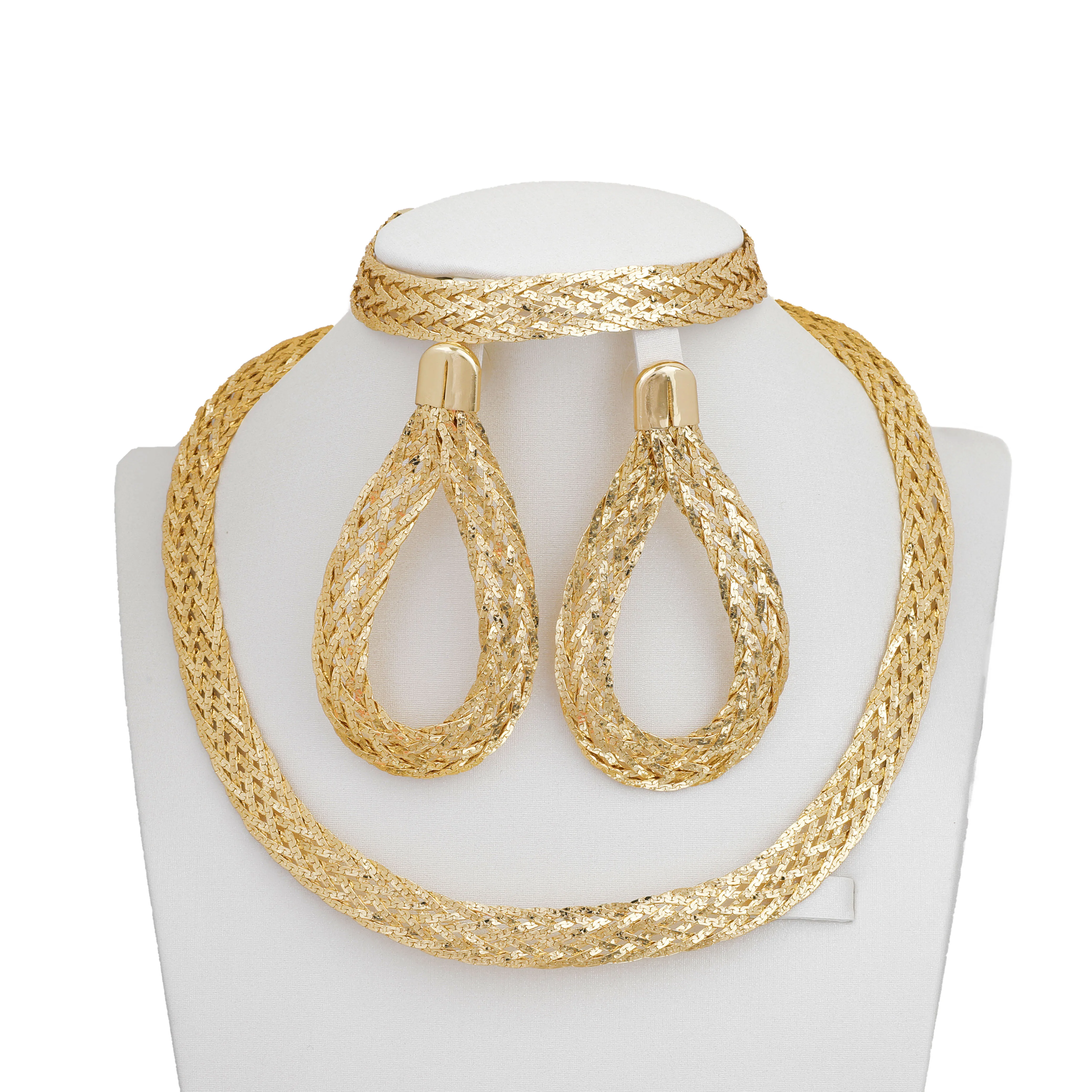 Gold Jewelry Dubai Color Set Necklace Earings Bracelet Set African Bride Jewelry For Women Wedding Party Gifts smile