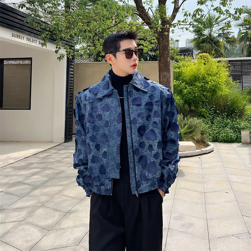 Love NOYMEI Jacquard ddmysmile Korean Denim Jacket Ruffled Handsome Loose Men's Short Coat Two Color Lapel Zipper Winter Autumn New Wa3319 Smile