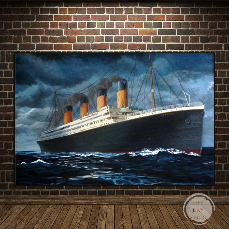 Movie Canvas Titanic Classic Painting Boat Sailing Ship Seascape Poster and Print Wall Art Picture for Living Room Home Decor smile