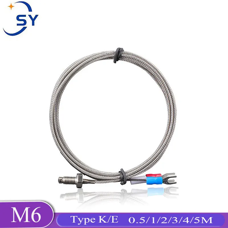 2025 Thermocouple Thread M6 Screw 0.5/1/2/3/4/5M new Type K/E 0-600°C Temperature Sensor Probe for Industrial Temperature Controller
