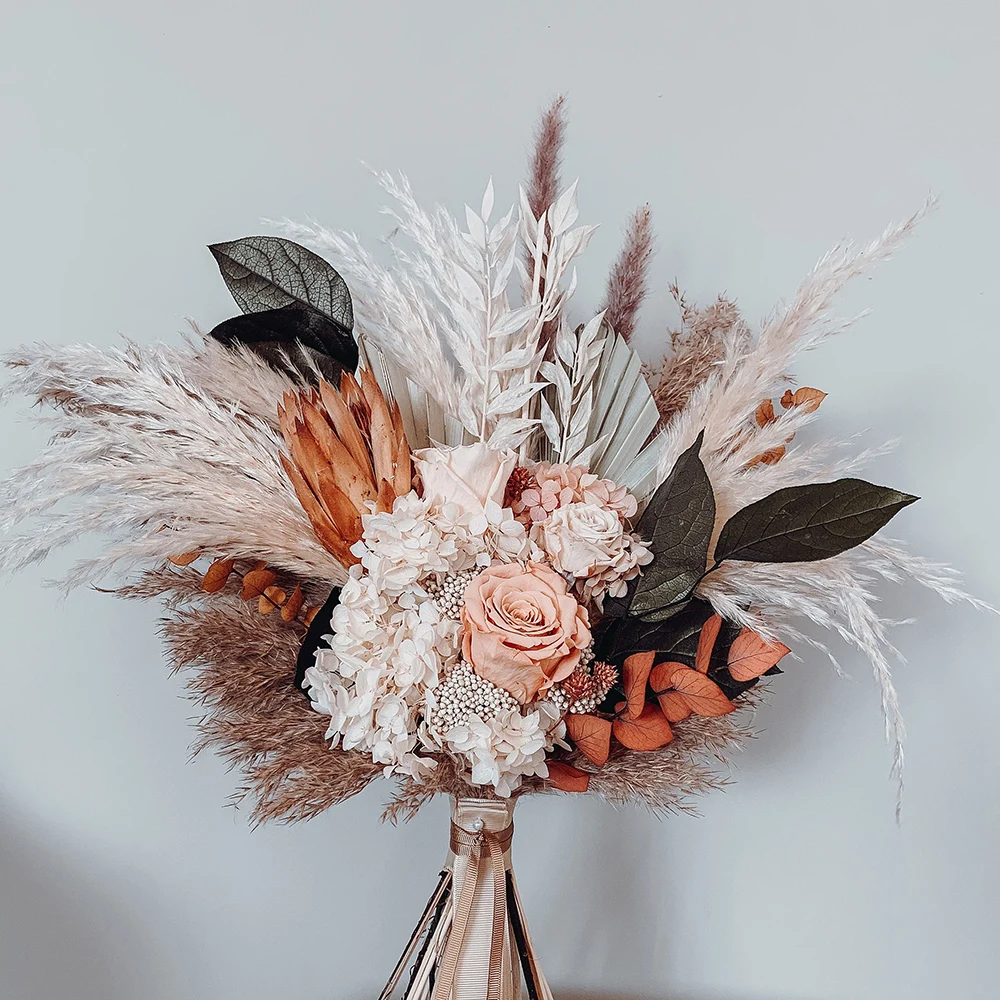 Natural Hot Large Holding Pampas Grass Wedding Bouquets Hand Made Dried Flower Bridal Wedding Bouquets ddmysmile For Wedding Decoratio Smile