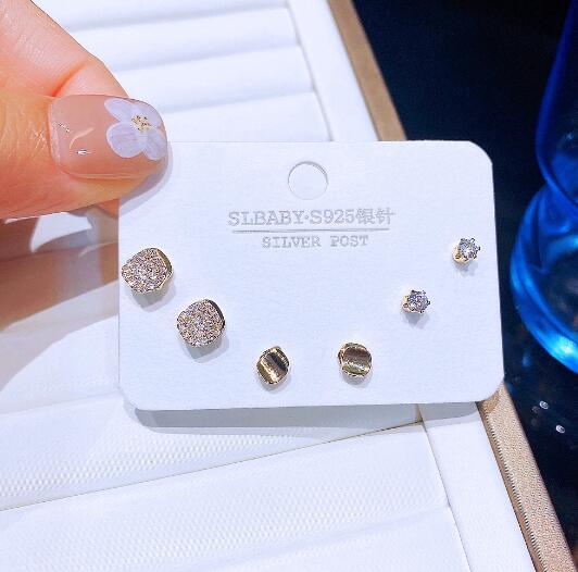 Pairs Trend Cubic 3 Zirconia Stud Earrings Set Gold Color Bowknot Heart Flower Women Party Jewelry smile