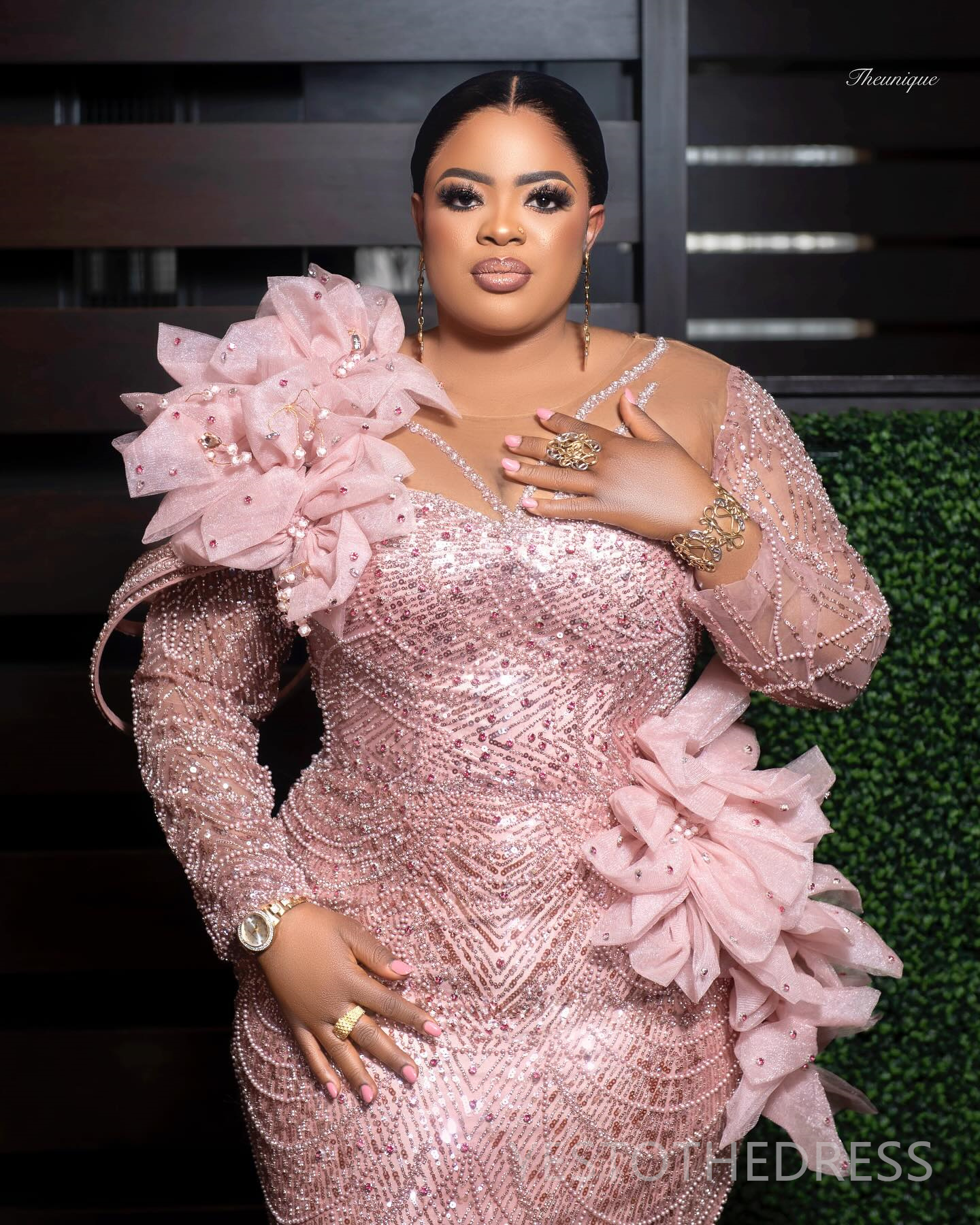 R&W 2024 Plus Size Aso Ebi Prom Dresses for Black Women Pink Promdress Illusion Long Sleeves Beaded Lace Pearls Rhies Mirror Sequins Decorate Gala Gow