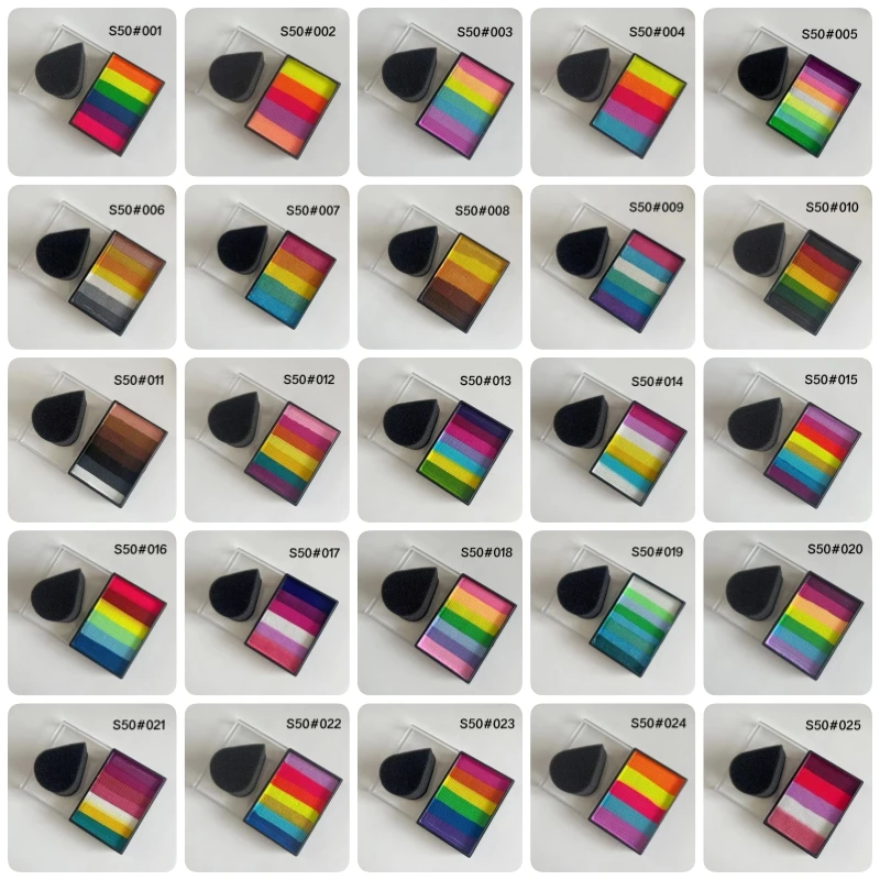 b g Rainbow Split Cake Wholesale Pastel Water Activated Eyeliner Face Painting Body Art Paint Holiday Make Up free sponge