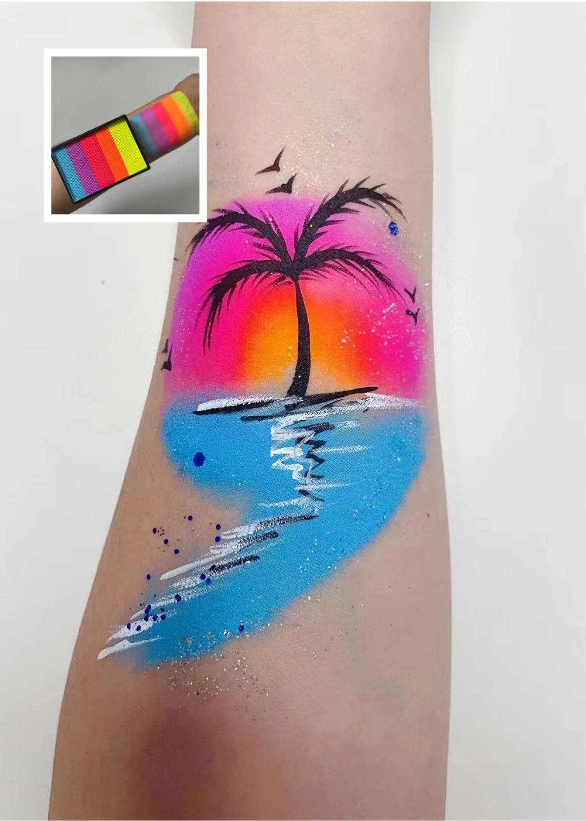 b g Rainbow Split Cake Wholesale Pastel Water Activated Eyeliner Face Painting Body Art Paint Holiday Make Up free sponge