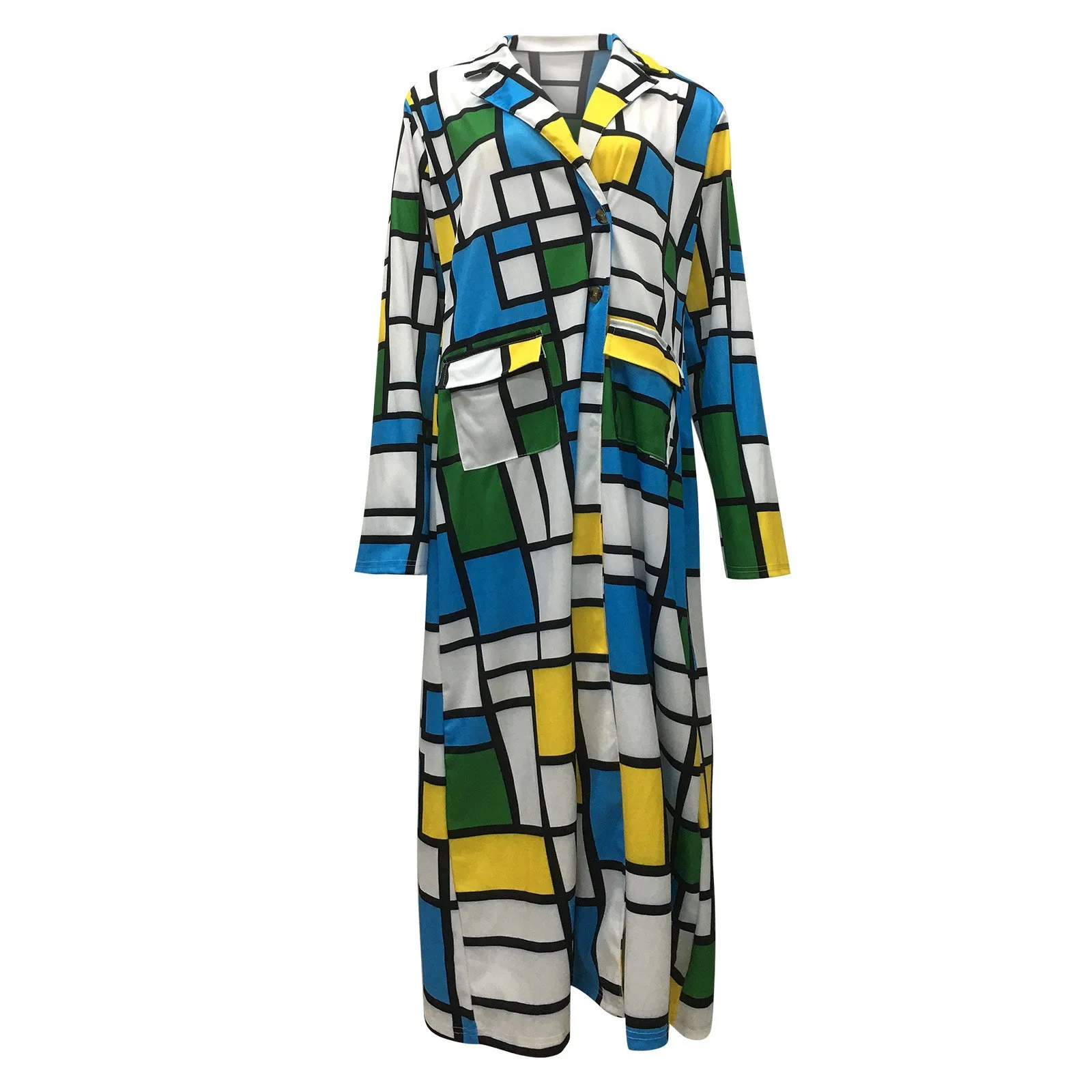 Plus Women Jackets For Size Long Plaid Printed Jackets Windbreaker Double Breasted Overcoat Outerwear With Pocket Chaquetas smile