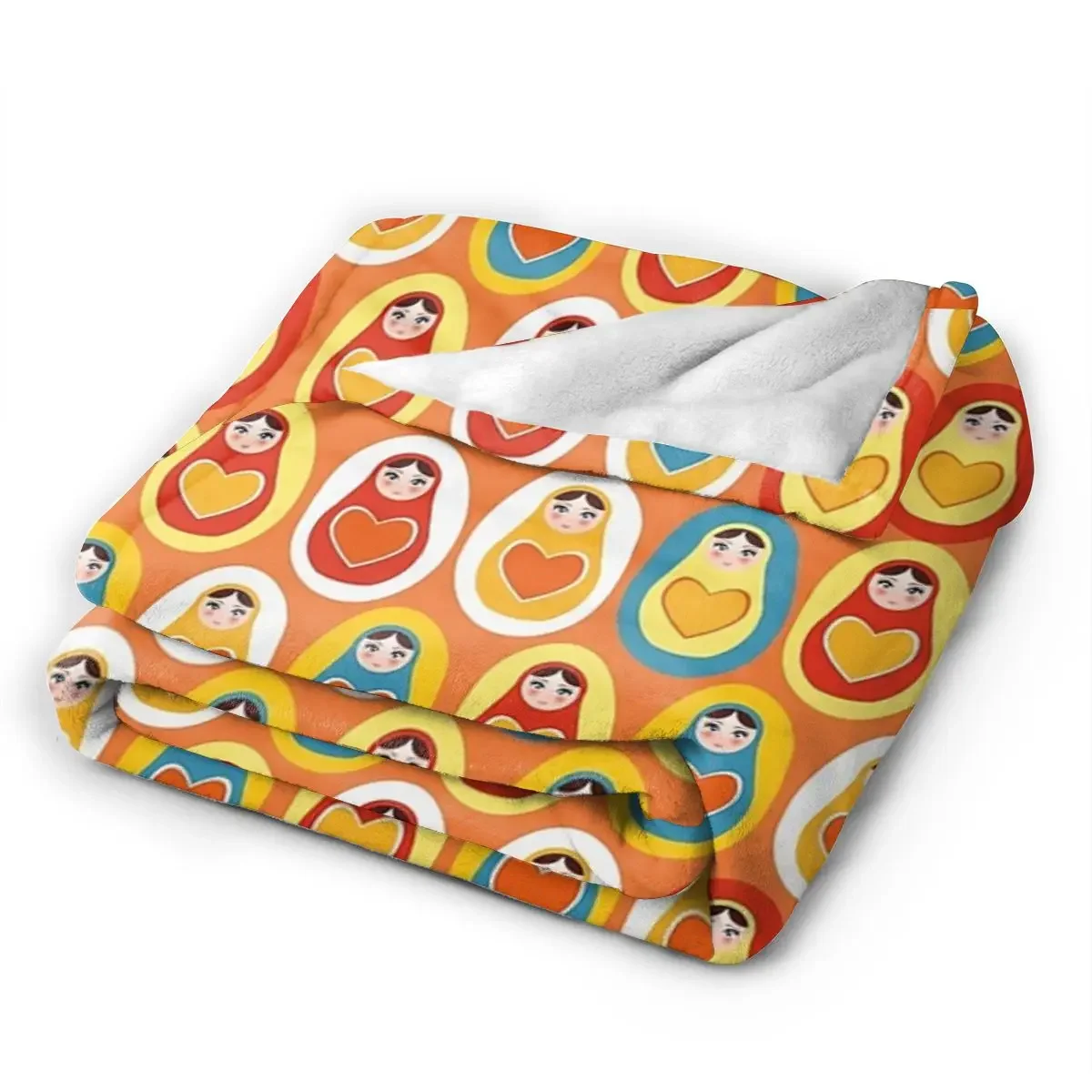 Russian Dolls Matryoshka Orange Blue Red Yellow Blankets Soft Warm Flannel Throw Blanket Cover for Bed Picnic Travel Home Sofa