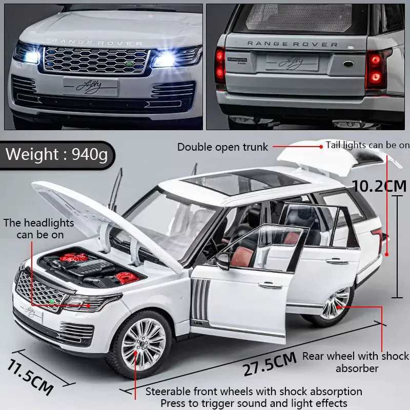Cars Diecast Model Cars 1 18 Large Range Rover Alloy Car Models Simulate Sound and Light Pullback Toy Car Boys Series Decorative Gifts d240527