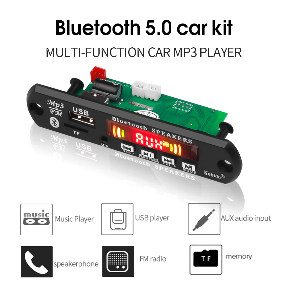 Bluetooth 5.0 MP3 Decoder Board 6W Amplifier Car MP3 Player FM Radio Hand-free Call Recording Module For Remote Music Speaker