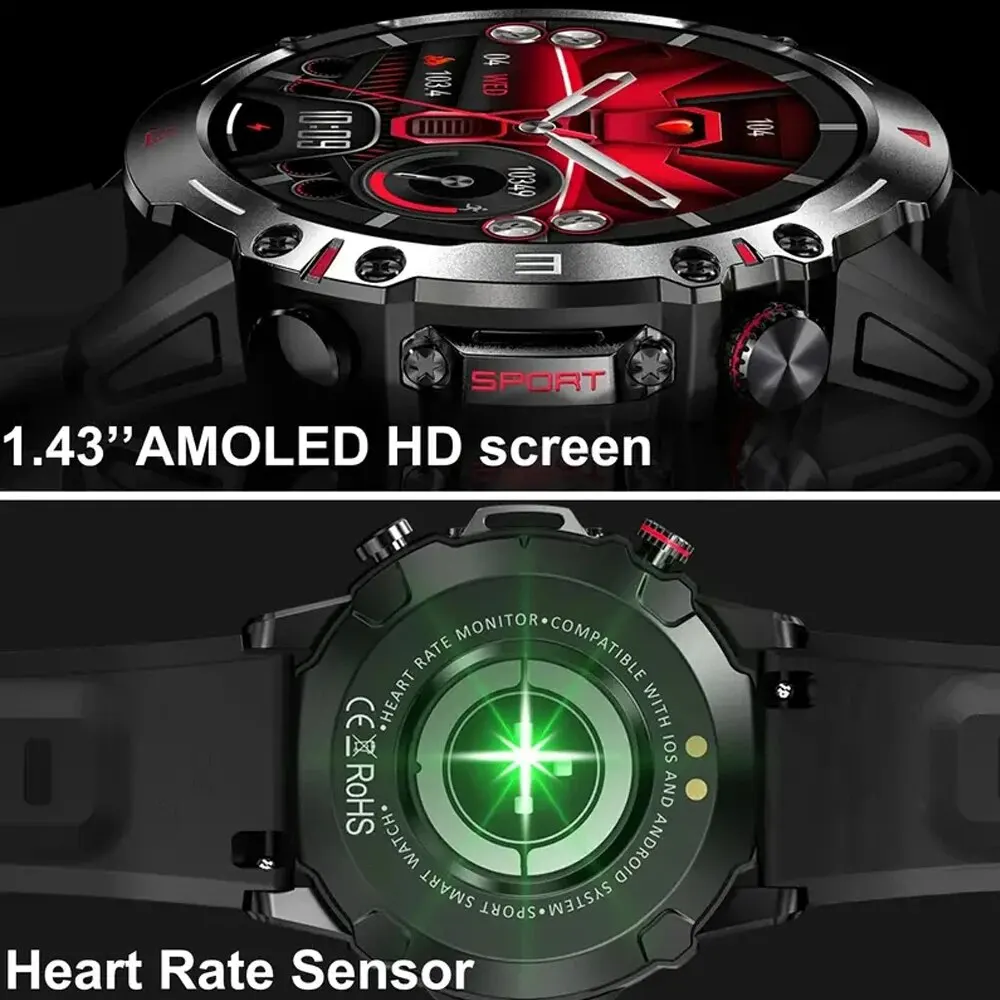 SENBONO AMOLED Military Rugged Smartwatches Men HD Screen Heart Rate Bluetooth Call NFC Ai Voice Fitness Smart Watches for Men