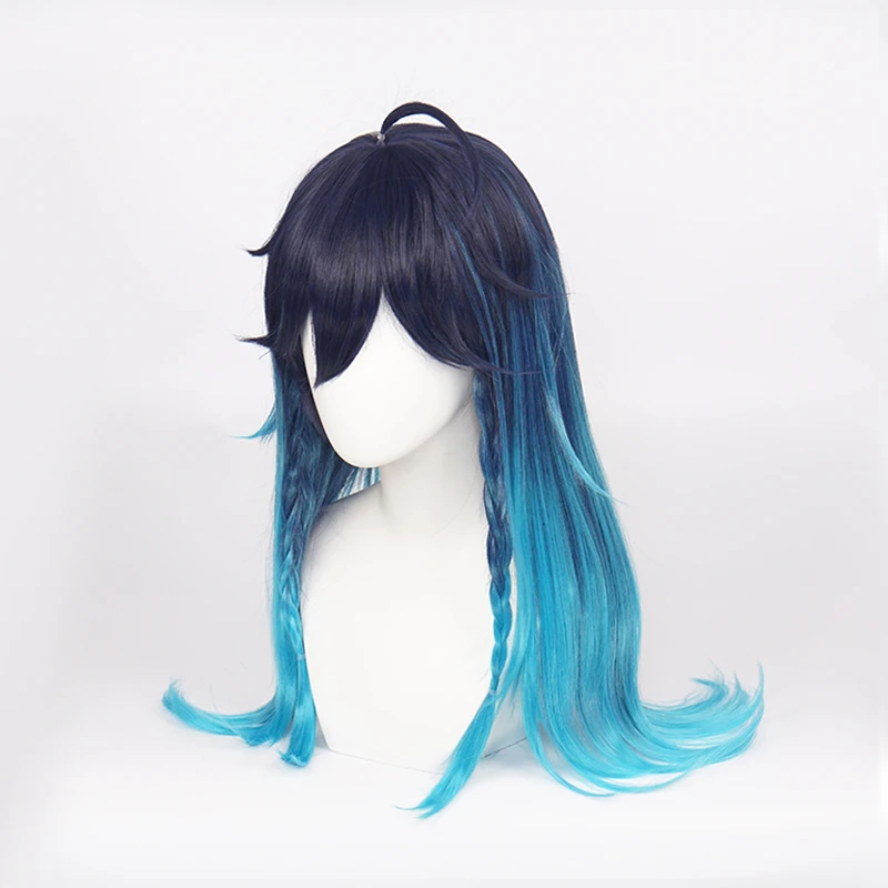 Impact Game Cosplay Genshin Venti Wig Female Long Heat Resistant Synthetic Halloween Party Woman Girl Wigs + Wig Cap smile +
