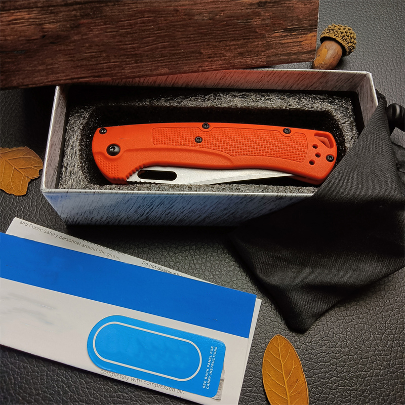 Easy To Carry Outdoor BM 15535 Hunt Taggedout Folding CPM-154 Stonewashed Clip Point Blade Orange Grivory Handles Utility Hunting Hiking Pocket Knife 