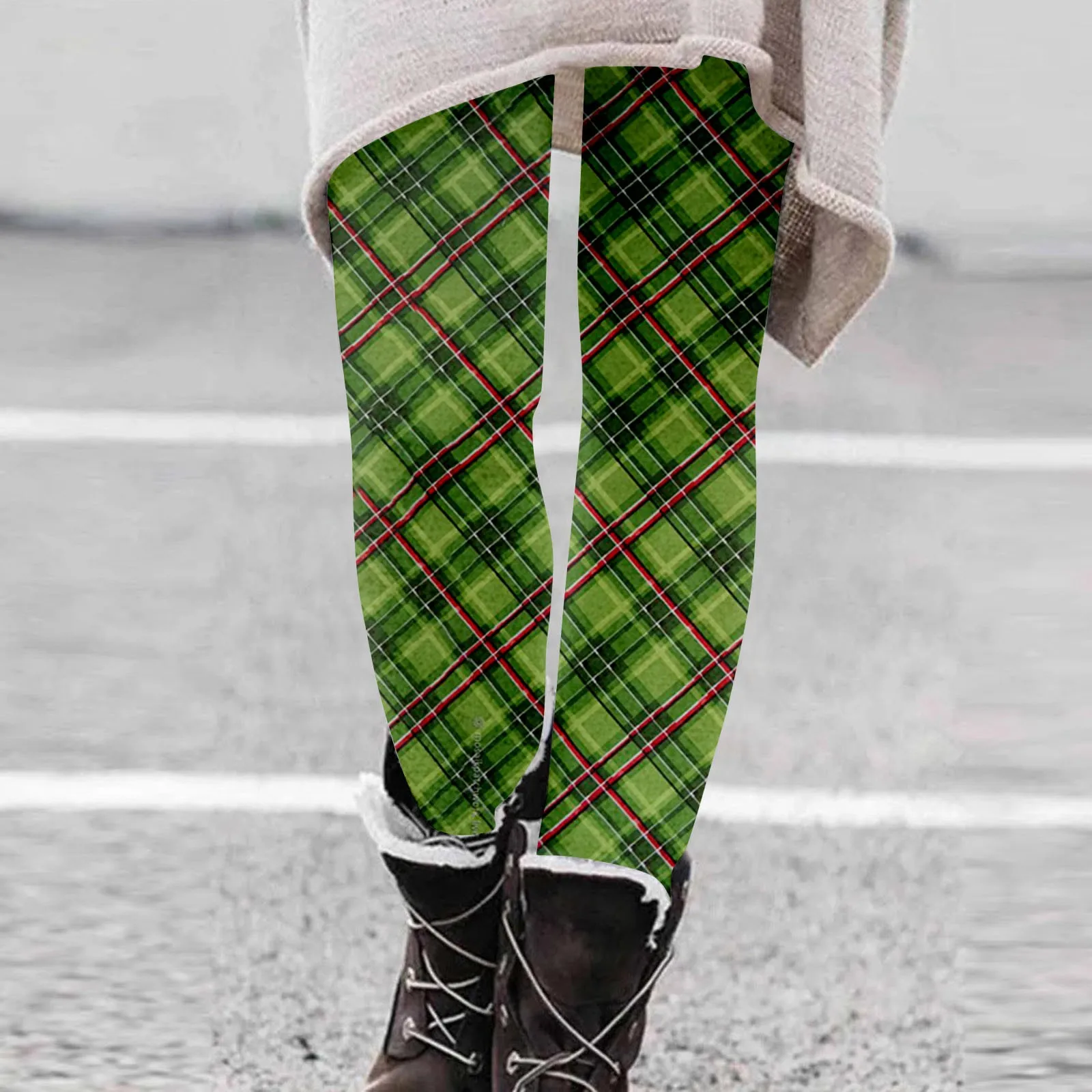 In Pants New Cargo Women Plus Size Plaid Printed Long Pants Slim Fit Stretchy High Waist Leggings Sweatpants Women'S Pants smile 'S