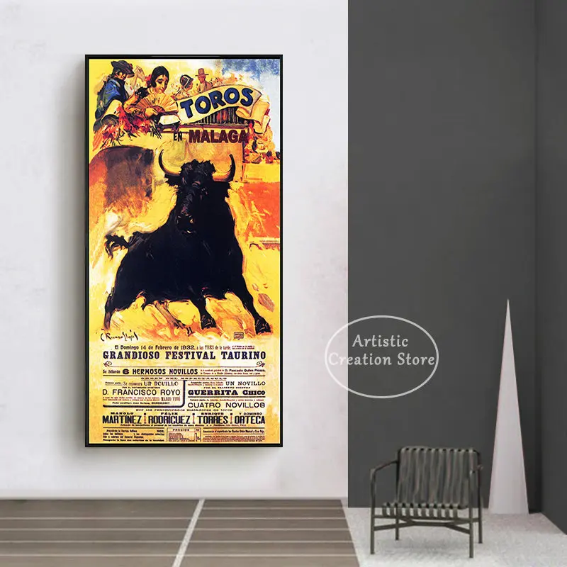 Puerto Vintage Spanish Bullfighting Banus Plaza Madrid Bullfighting Arena Canvas Wall Print Pictures Room Home Decor smile