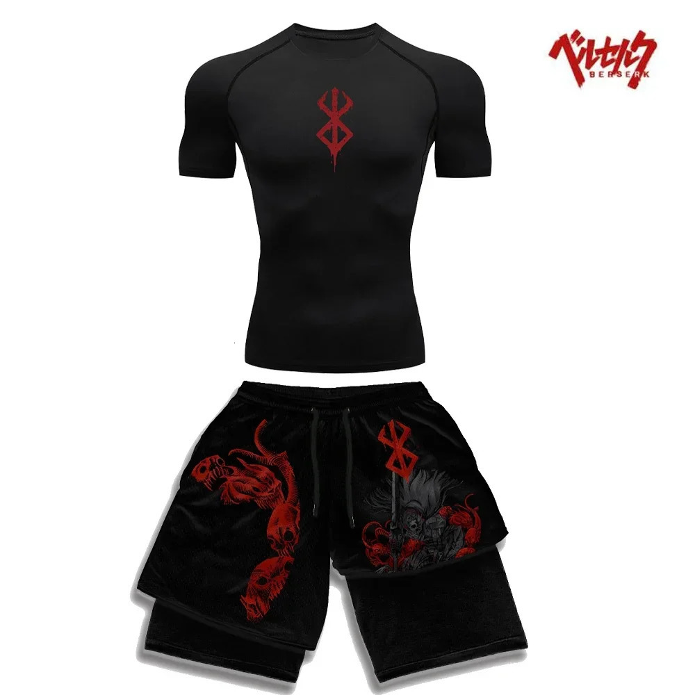 Compression sportswear fitness set mens quick drying compression shirtgym shorts 2PCS for running exercise 240521
